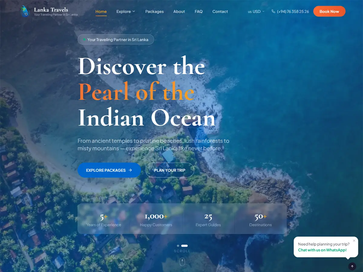 Lanka Travels travel platform website screenshot - built with Next.js and Node.js