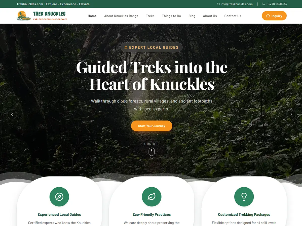 TrekKnuckles adventure tourism website screenshot - built with Next.js